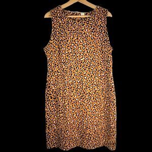 Leopard Print Pink And Mustard Sleeveless Pencil Dress